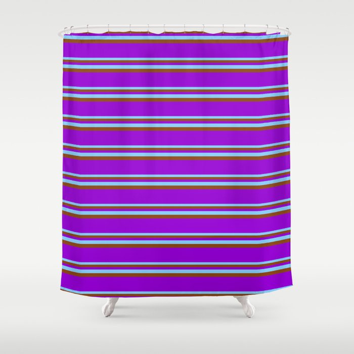 Light Sky Blue, Brown, and Dark Violet Colored Pattern of Stripes Shower Curtain