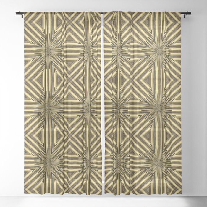 Golden Rattan Wicker Squares Sheer Curtain