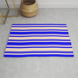 [ Thumbnail: Bisque and Blue Colored Lined/Striped Pattern Rug ]