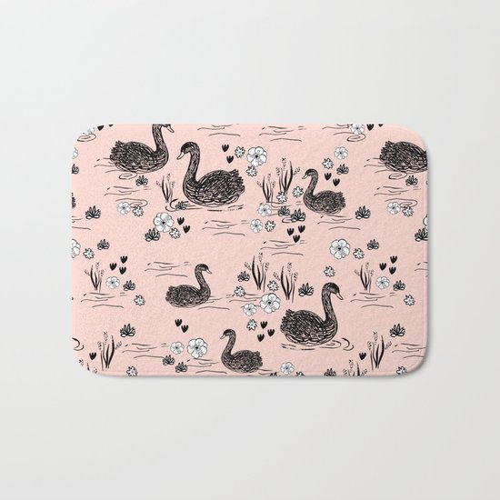 Swans painting cute girly trend cell phone case with swans pattern florals hand painted blush Bath Mat