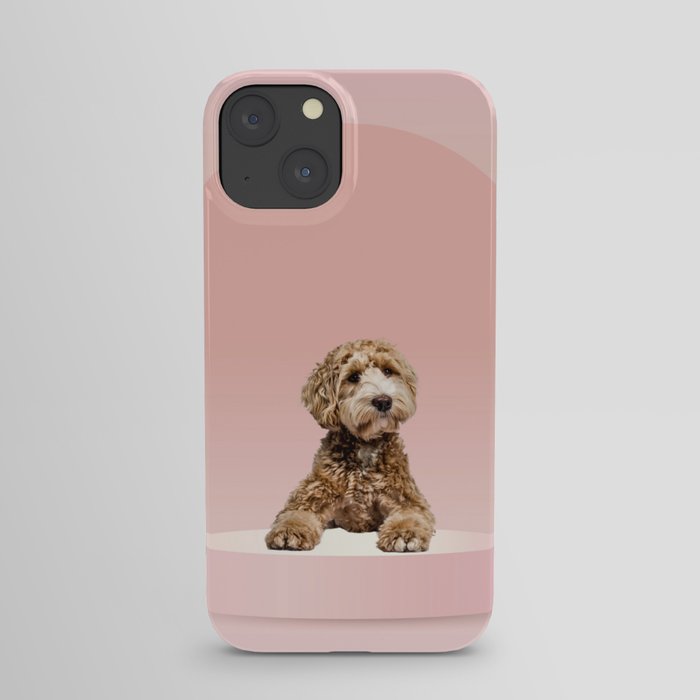 Goldendoodle Laying on Pastel Pink Podium iPhone Case
