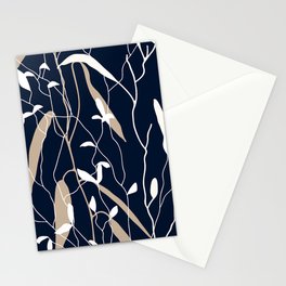 Meadow Grasses Floral on Navy Stationery Card