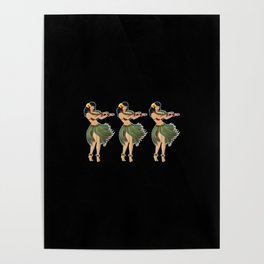 Beautiful Hula Girl Dancing the Hula BLK Poster