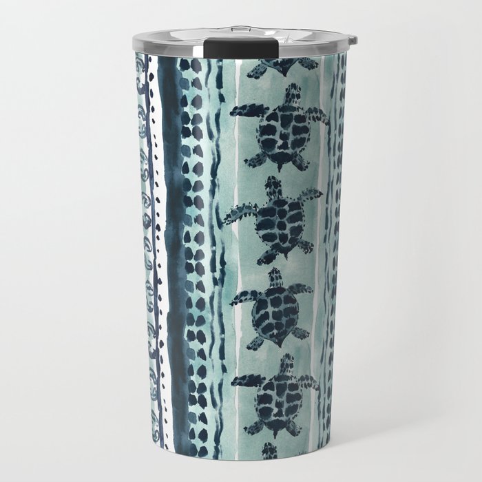 SEA TURTLE STRIPE Boho Coastal Travel Mug