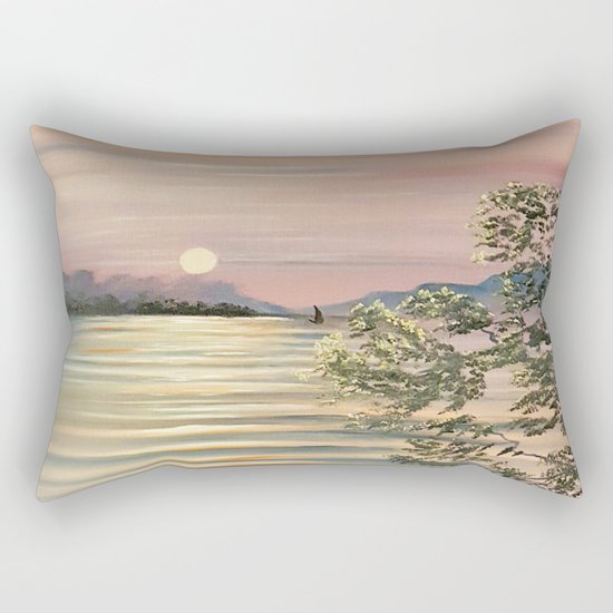 Sunset over a lake Rectangular Pillow