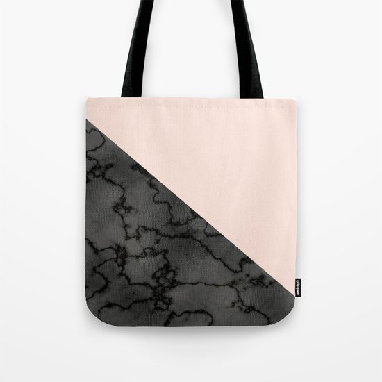 Peach and black dark marble Tote Bag
