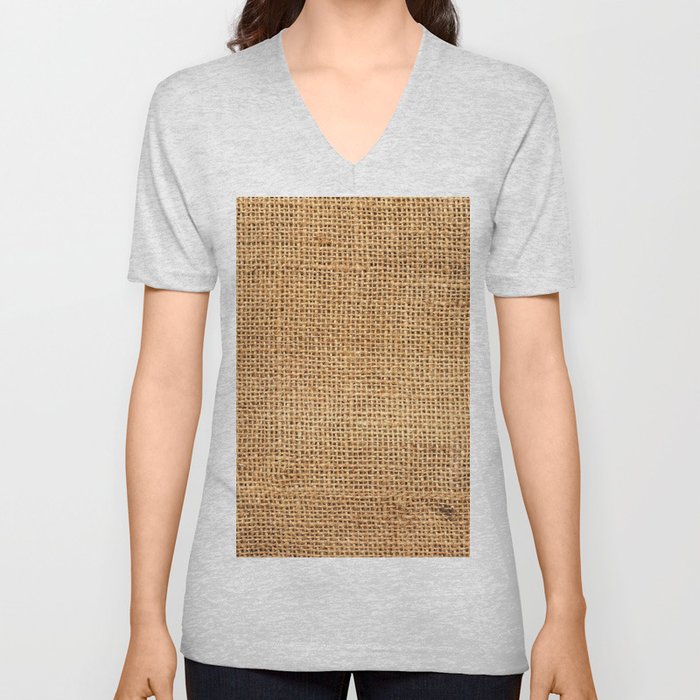 Brown burlap cloth background or sack cloth V Neck T Shirt