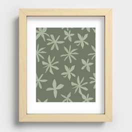 Moss and Sage Green Eclectic Flowers  Recessed Framed Print