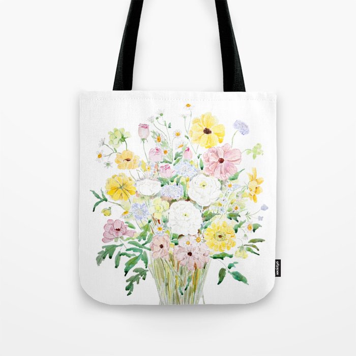 colorful wildflowers bouquet watercolor  Tote Bag