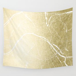 Paris France Minimal Street Map - Gold Foil Glitter Wall Tapestry