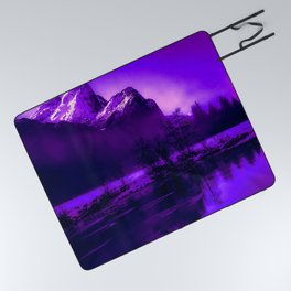 Scenic Snowy Mountains and nature around a lake Picnic Blanket
