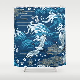 Japaneses waves and flowers pattern Shower Curtain