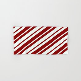 [ Thumbnail: Mint Cream & Dark Red Colored Striped Pattern Hand & Bath Towel ]