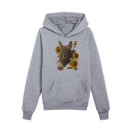 donkey adorned with sunflower flowers Kids Pullover Hoodies