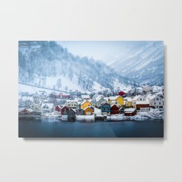 A Small Town in Norwegian Fjords Metal Print