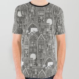 midnight library black All Over Graphic Tee