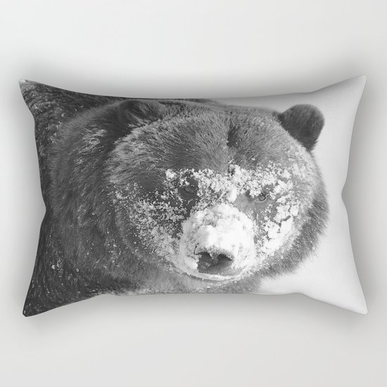 Alaskan Grizzly Bear in Snow, B & W - 3 Rectangular Pillow