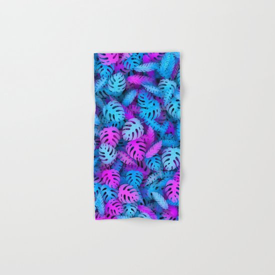 Blue pink tropical leaves Hand & Bath Towel