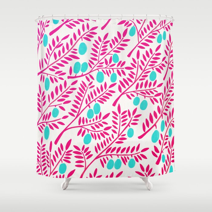 Olive Branches – Pink Ombré & Turquoise Shower Curtain