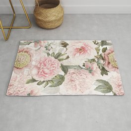 Vintage & Shabby Chic - Antique Pink Peony Flowers Garden Area & Throw Rug