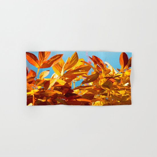 Autumn colors leaves against the blue sky Hand & Bath Towel