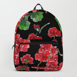 Red Geranium with black background Backpack