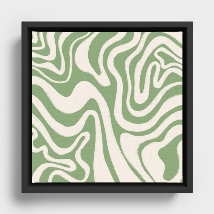 Cheerful Sage Green Liquid Swirl  Framed Canvas