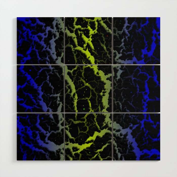 Cracked Space Lava - Blue/Lime Wood Wall Art