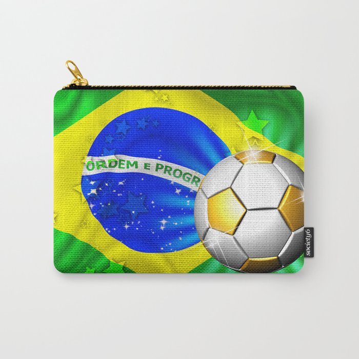 Brazil Flag Gold Green and Soccer Ball Carry-All Pouch