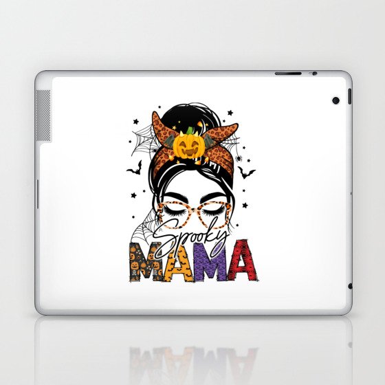 Halloween spooky Mama messy bun witch Laptop & iPad Skin