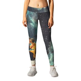 I'll Take you to the Stars for a second Date Leggings | Romantic, Kiss, Yellow, Popart, Space, Love, Couple, Coffee, Surrealism, Retro 