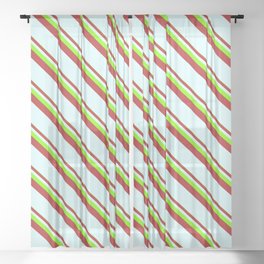 [ Thumbnail: Chartreuse, Red & Light Cyan Colored Lined/Striped Pattern Sheer Curtain ]