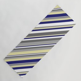 [ Thumbnail: Vibrant Dim Grey, Dark Gray, Pale Goldenrod, Midnight Blue, and White Colored Lined Pattern Yoga Mat ]