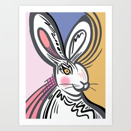 Whimsical Bunny - Pink, Purple & Yellow Art Print