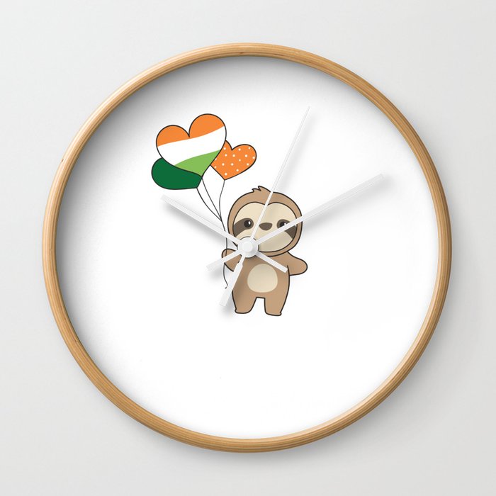 Sloth With Ireland Balloons Cute Animals Happiness Wall Clock