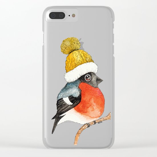 Christmas Bird Bullfinch Clear iPhone Case
