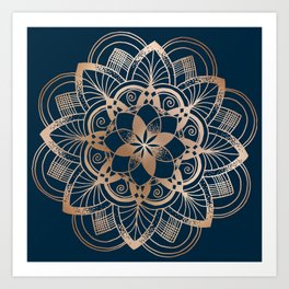 Lotus metal mandala on blue Art Print