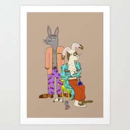Tired Rabbit Parent Duo  Art Print