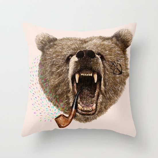Angry Bear Throw Pillow