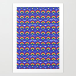 Blue Cat with Rainbow Scallop Pattern Art Print