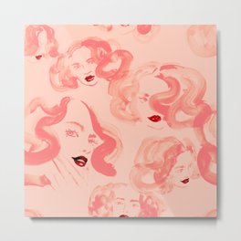 A pattern of glamorous girls with wavy hair - in colors of apricot and tea rose Metal Print