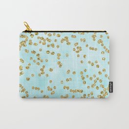 Sparkling gold glitter confetti on aqua ocean blue watercolor background - Luxury pattern Carry-All Pouch