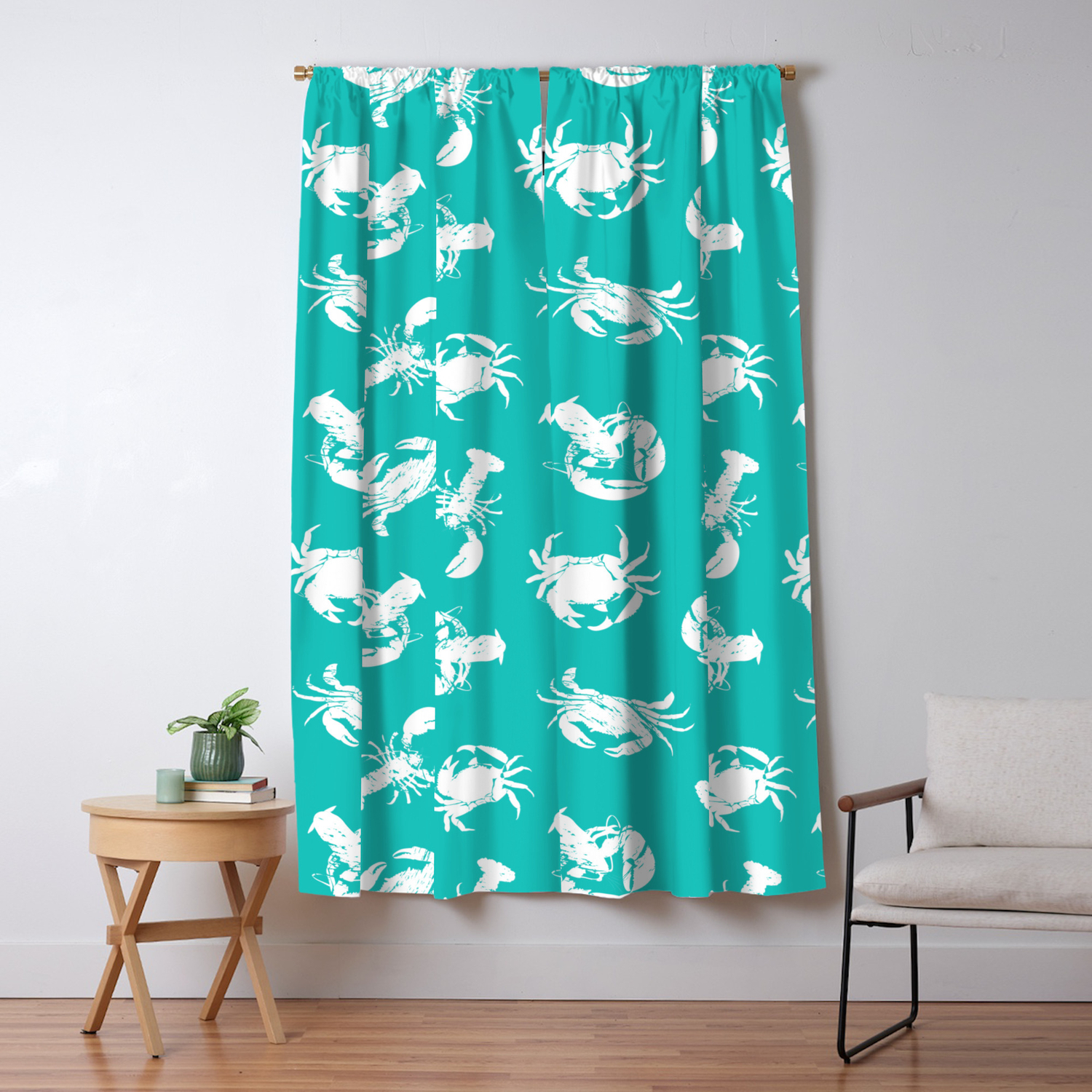 Crab Lobster Blue White Seafood Pattern Blackout Curtain By