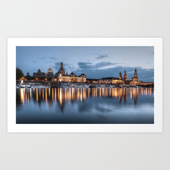 Dresden skyline, City, Germany, Cityscape blue hour Art Print