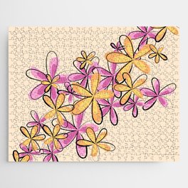 Arden - Minimalistic Floral Art Pattern in Pink and Yellow Jigsaw Puzzle