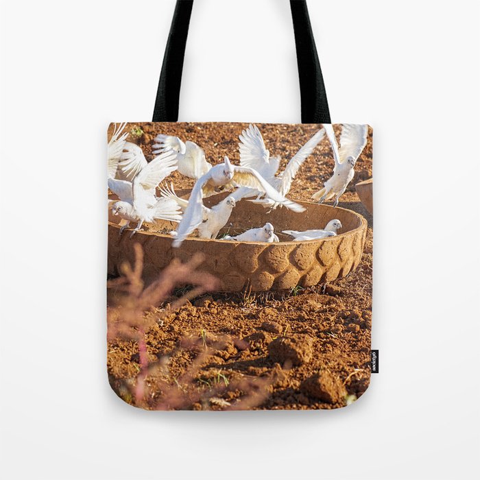 Flock of corella birds. Tote Bag