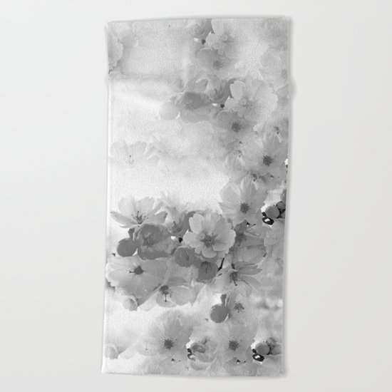 CHERRY BLOSSOMS IN BLACK AND WHITE Beach Towel