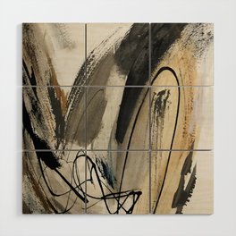 Drift [5]: a neutral abstract mixed media piece in black, white, gray, brown Wood Wall Art