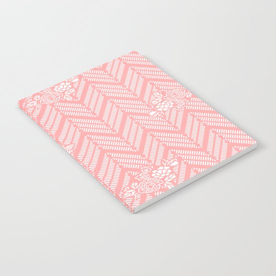 Coral Pink Chevron Floral Notebook