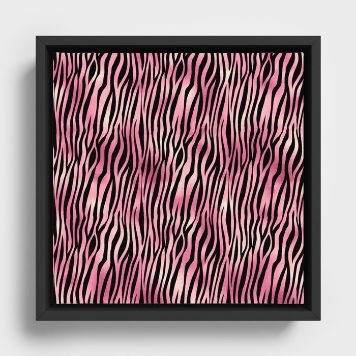 Pink Black Tiger Stripes Pattern Framed Canvas